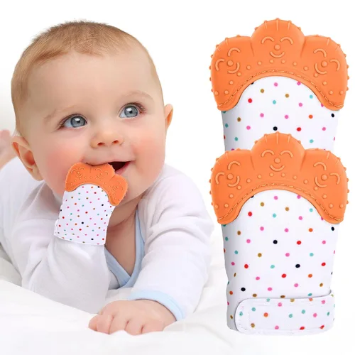 Miniatura 8 de Vicloon Paquete de 2 Manoplas de Dentición de Silicona, Manopla Calmante para la Dentición Infantil Alivio del Dolor, Guante Previene Arañazos, Azul