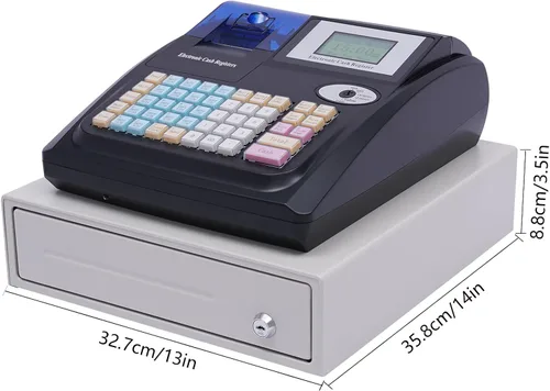 Miniatura 2 de Caja registradora electrónica con impresoras de recibos y diarios, teclado elevado de 48 teclas, 8 cajas registradoras LED digitales para pequeñas