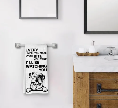 Miniatura 2 de Cada comida que haces cada bocado que tomas toallas de cocina, toallas de té divertidas, decoración de bulldog inglés, toallas de cocina decorativas