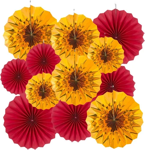Miniatura 7 de MOWO Abanicos de papel negro para colgar decoración (negro, 6 piezas)