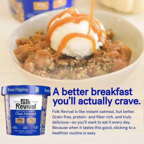 Miniatura 8 de Folk Revival Chai Almond Keto Instant 'Oatmeal' - 0.71 onzas de proteína, 0.71 onzas de carbohidratos netos, alto en fibra, sin OMG, sin gluten