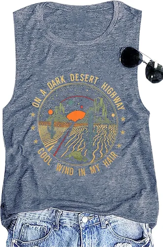 Camisetas sin mangas de aventura para mujer, camisetas de carretera del desierto para mujer, diseño gráfico de la naturaleza, para verano, sin