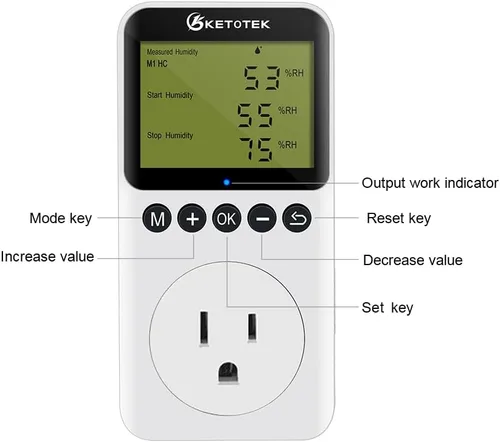 Miniatura 3 de KETOTEK Enchufe de salida digital de controlador de humedad con sonda de sensor, enchufe controlador de humidistato de 120 V para invernadero