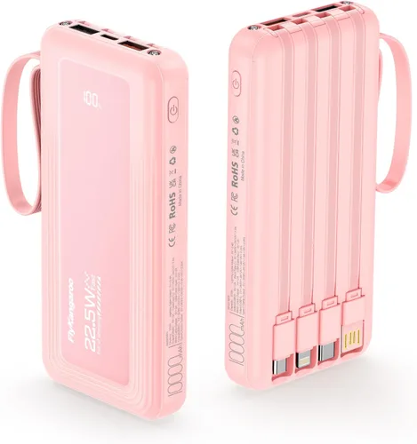 Miniatura 9 de Cargador portátil con cables integrados, batería de 10,000 mAh delgada, carga rápida de 22.5 W, banco de energía con pantalla LED USB C, 6 salidas