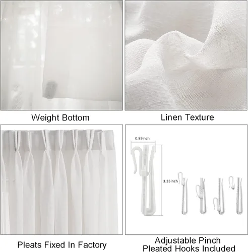 Miniatura 5 de Cortinas traslúcidas para ventana de 45 pulgadas de largo, paneles de cortinas traslúcidas semi plisadas blancas con borde negro, 26 pulgadas