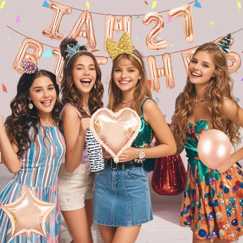 Miniatura 7 de Juego de fiesta de cumpleaños número 26, con texto en inglés "I am 26 Bitches" (Soy 26 Bitches), globos de confeti de oro rosa para niñas de 26 años