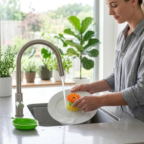 Miniatura 2 de Vigar Cepillo de Limpieza de Palmas con Flor para Platos con Soporte, Cepillos de Cocina Perfectos para Platos, Cepillo de Fregadero y Cepillos