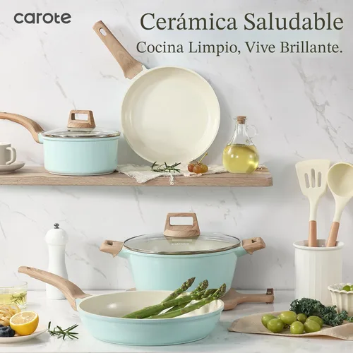 Miniatura 6 de CAROTE Juego de ollas y sartenes de cerámica de 21 piezas, juego de utensilios de cocina antiadherente para inducción, saludable no tóxico, libre