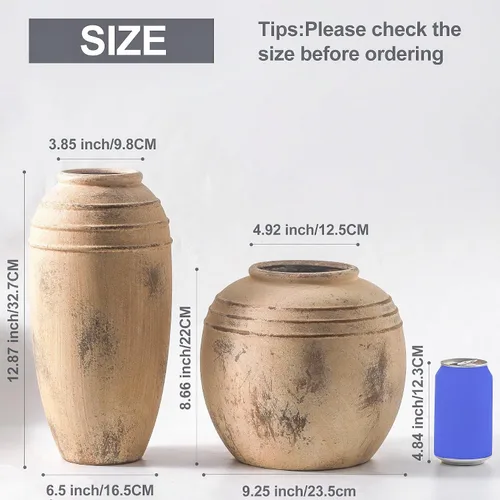 Miniatura 3 de Florero de cerámica con asas, jarrón de 12 pulgadas de alto para centros de mesa, grandes jarrones decorativos de terracota, jarrones rústicos