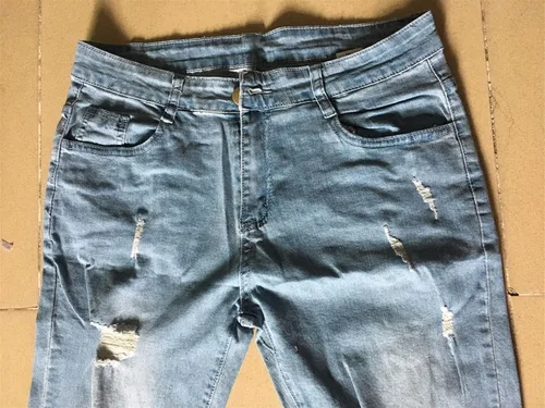 Miniatura 4 de Andongnywell - Pantalones de mezclilla con cremallera para hombre elásticos rasgados rasgados y rasgados pierna cónica pantalones de mezclilla