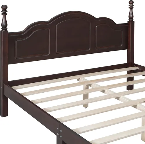 Miniatura 6 de Base de cama de plataforma de madera tamaño Queen, plataforma de estilo retro con soporte de listones de madera, marco de cama retro con plataforma