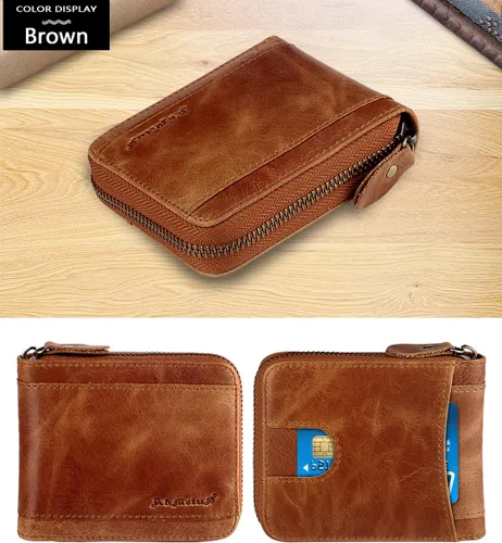 Miniatura 43 de Admetus Billeteras con bloqueo RFID para hombre, billetera de cuero con cremallera para hombres con tarjetero RFID plegable