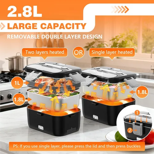 Miniatura 2 de Fiambrera eléctrica para adultos, 2.8L doble capa 100 W, calentador de alimentos calentado rápido, calentador de alimentos para uso en casa