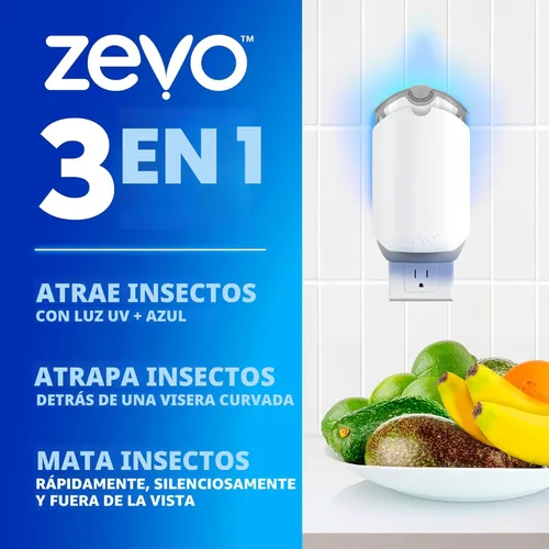 Miniatura 2 de Zevo 2 trampas para insectos voladores y 2 cartuchos de recarga. Trampa para moscas enchufable y atrapa insectos de interior para mosquitos, moscas
