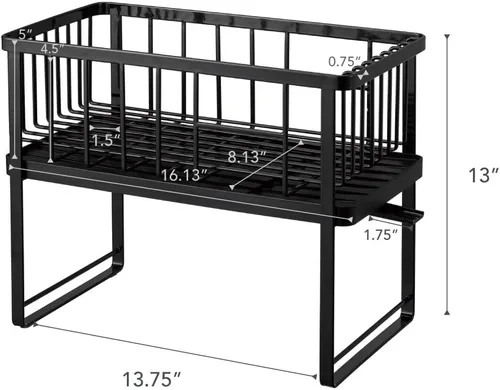 Miniatura 8 de YAMAZAKI Home Tower - Escurridor de platos ajustable de dos niveles, estante de secado compacto con ganchos, soporte para utensilios, acero - Negro
