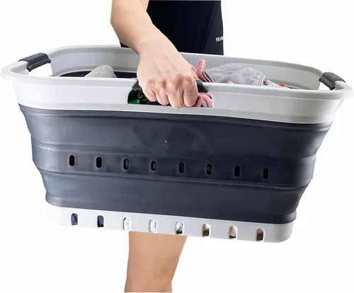 Miniatura 8 de SAMMART Cesta plegable de plástico para la ropa sucia de 42L (11 galones), contenedor de almacenamiento plegable y organizador, cesta que ahorra