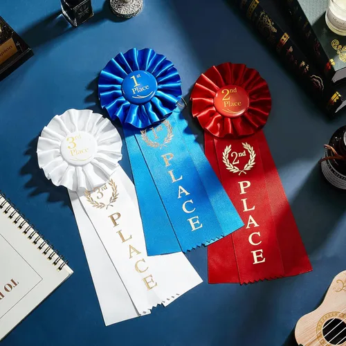 Miniatura 5 de MTLEE Juego de cintas de premio, 1er lugar, cinta de roseta, ganadora del premio Gran Primer Segundo Tercer Lugar, Cintas de Victoria