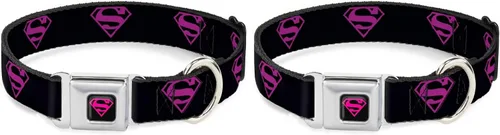 Miniatura 9 de buckle-down 9 – 15" Superman Escudo Negro/caliente Rosa Perro Cuello, pequeñas