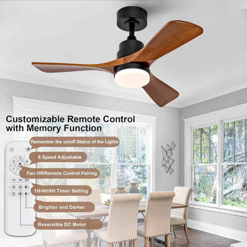 Miniatura 7 de Ventiladores de techo negros de 36 pulgadas con luces y control remoto, luz LED regulable, motor CC bastante reversible, función de memoria