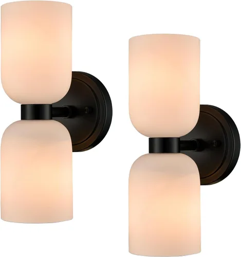 Miniatura 12 de CLAXY Lámpara de pared moderna de baño en oro con vidrio lechoso, accesorios de iluminación de baño con 2 luces regulables Dorado