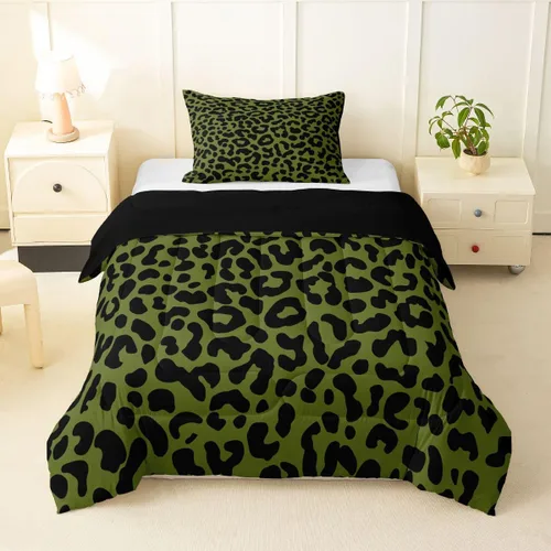 Miniatura 54 de Erosebridal Juego de edredón con estampado de leopardo, tamaño individual para niños, edredón de guepardo occidental, negro y gris, juego de ropa