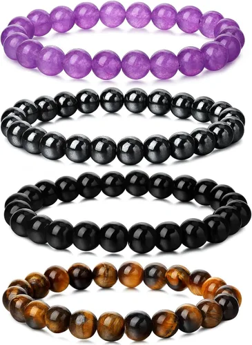 XIUQILAI 4 pulseras de cristal curativo de 0.315in para mujeres y hombres, pulseras de la amistad, cuentas naturales, preciosas piedras