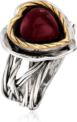 Miniatura 3 de Ross-Simons Anillo de corazón granate de 4 quilates en plata de ley y oro amarillo de 14 quilates