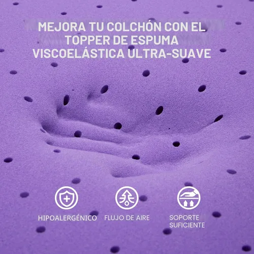 Miniatura 2 de SINWEEK Cubrecolchón de espuma viscoelástica de gel de 3 pulgadas, ventilado, suave, para aliviar la presión, almohadilla para colchón, cubrecolchón