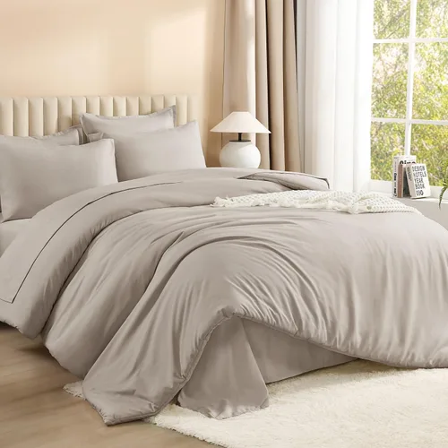 Miniatura 37 de Litanika Cama en una Bolsa King Beige - Juego de Ropa de Cama de 7 Piezas Tamaño King, Juego de Edredón de Cama, Juego de Edredón con Edredón, 02