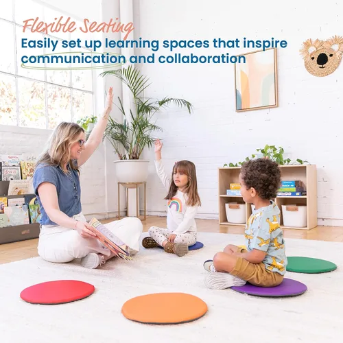 Miniatura 3 de ECR4Kids SoftZone Cojines de Piso Coloridos, Redondos, Asientos Flexibles, Variados, 6 Piezas