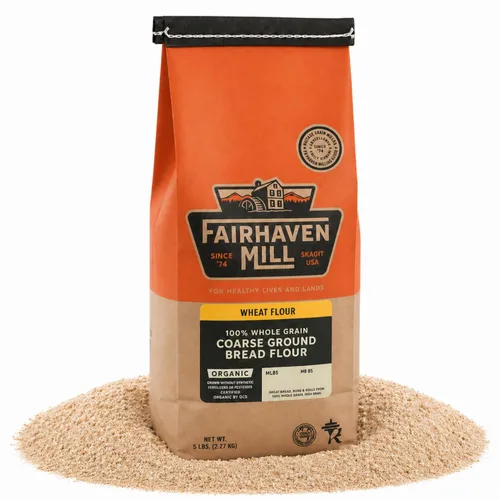 Fairhaven Mill Harina de pan integral molido grueso, certificado orgánico por USDA y 100% grano entero, textura rústica para panes artesanales,
