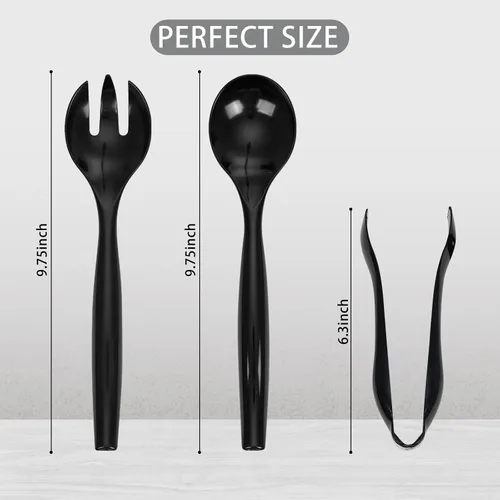Miniatura 8 de Supernal Juego de 36 utensilios de plástico negro para servir, pinzas, cucharas y tenedores desechables resistentes (12 cada uno), suministros