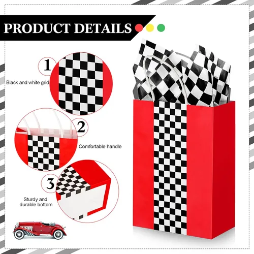 Miniatura 3 de Glenmal Paquete de 16 bolsas de regalo para autos de carreras con papel de seda a granel de 8.3 x 5.9 x 3.1 pulgadas, bolsas de recuerdo de fiesta