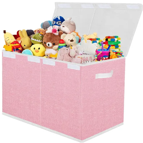 Miniatura 10 de Pantryily Caja de juguetes grande organizadora de almacenamiento con tapa, cajas plegables para juguetes para niños, cestas con asas resistentes Gris