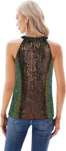 Miniatura 3 de GRACE KARIN Camisetas halter de lentejuelas para mujer, sin mangas, brillantes, fruncidas, fluidas, brillantes, para club, camisa de fiesta
