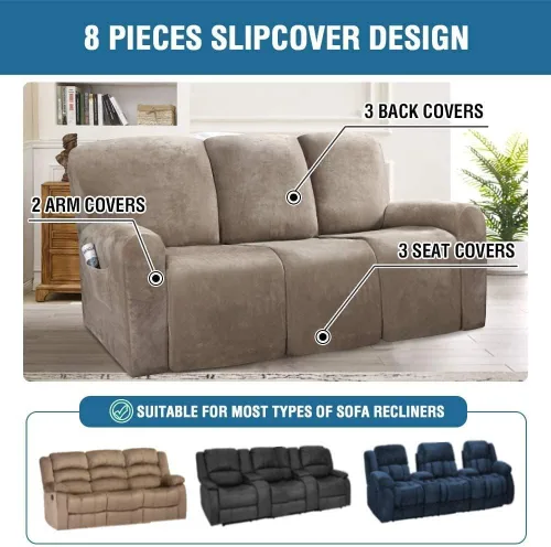 Miniatura 2 de Fundas elásticas para sillón reclinable, de terciopelo de lujo, para sofá reclinable de 3 cojines, funda para sofá reclinable súper suave, protector