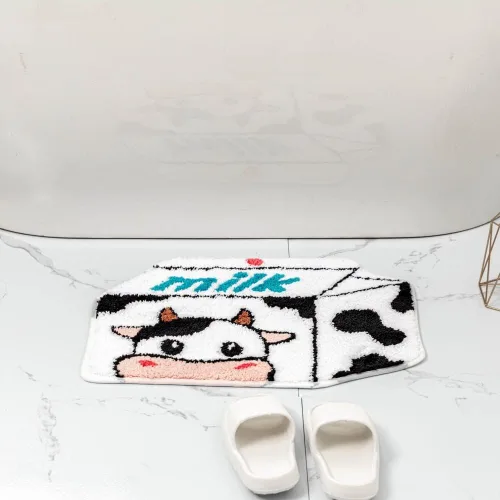 Miniatura 7 de ZSCYD-yingda1992 Alfombra de baño con forma de vaca lechera, animales en forma de caja de leche, antideslizante, bonita alfombra de baño