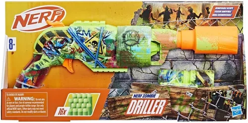 Miniatura 2 de Nerf Zombie Driller Dart Blaster, 16 dardos Nerf Elite, cilindro giratorio de 5 dardos, alcance extraíble, juegos al aire libre, a partir de 8 años