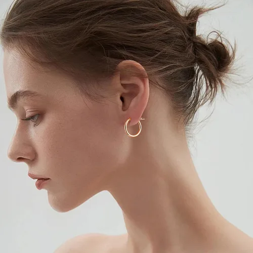 Miniatura 3 de Gacimy Aretes de aro de oro para mujer chapados en oro real de 14 quilates con poste de plata de ley 925