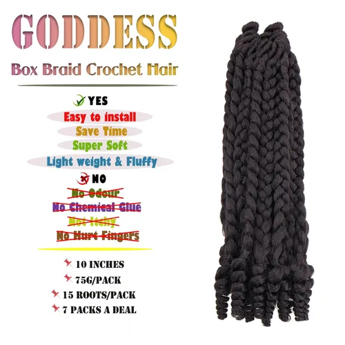 Miniatura 4 de Pelo corto Goddess Box trenzado de ganchillo para mujeres negras y bebés niños, 7 paquetes de 10 pulgadas, color negro natural, cabello sintético