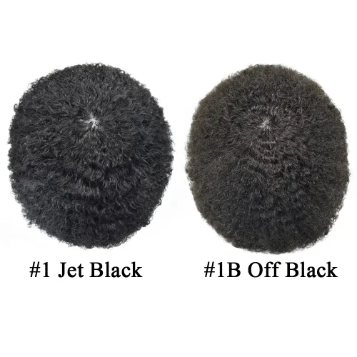 Miniatura 3 de LYRICAL HAIR Afro Curly Mens Toupee Afro American Hair System Replacement 10X8 All Injected Poly Skin PU Afro ondulado 10MM Curl Hairpiece #1B #1B