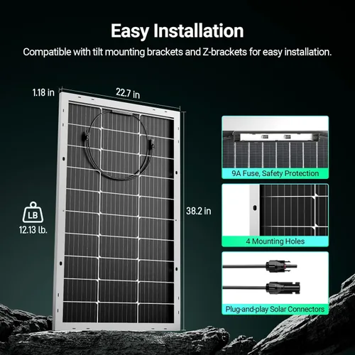 Miniatura 4 de HQST Panel solar bifacial de 100 W, 12 V, alta eficiencia de hasta un 25 % con tecnología de células PERC, impermeable IP68 para un mejor