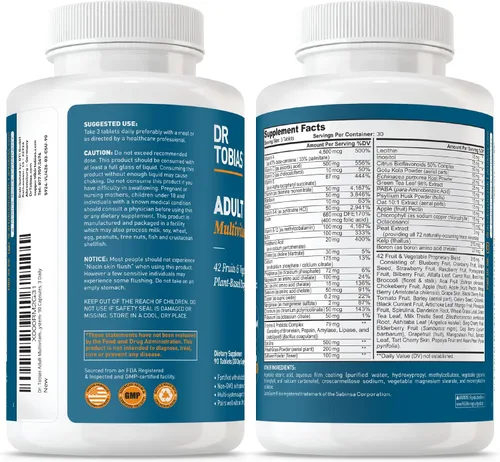 Miniatura 7 de Multivitamínico Dr. Tobias para mujeres y hombres, acelerador de disponibilidad bio, con ingredientes de comida integral y hierbas, minerales