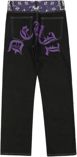 Jeans bordados con bolsillo para hombre, estilo hip-hop, sueltos, rectos, ropa de calle, monopatín, pantalones holgados, color negro, 4 unidades, M,