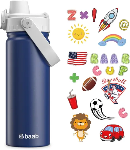 Miniatura 10 de baab Botella de Agua para Niños de 18 oz, Botella de Agua Aislada para Niños con Tapa de Boquilla Bloqueable y Calcomanías, Taza de Agua para Niños