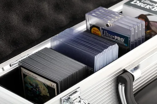Miniatura 5 de Estuche de almacenamiento de metal negro para TCG, caja de cubierta, MTG, magia, FaB, Yugioh, tarjetas de intercambio, toploader, EDH, Commander