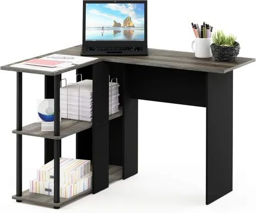 Miniatura 18 de Furinno Abbott - Escritorio en forma de L con estantería, color americano/cromado Americano/Cromo