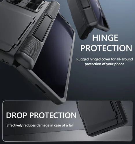 Miniatura 6 de GBEE Funda para Samsung Galaxy Z Fold 5 con función atril, protector de pantalla, tarjetero y cubierta deslizante para cámara y protección de Negro