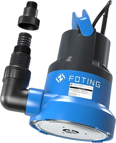 FOTING Bomba de agua sumergible de 1/2 HP con base de acero inoxidable, elimina el agua a 0.04 pulgadas de profundidad, bomba de sumidero portátil
