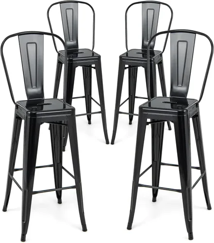 Miniatura 10 de Giantex Juego de 4 taburetes de bar de metal de 24 pulgadas, sillas de barra de altura de mostrador con respaldo extraíble y reposapiés integrado